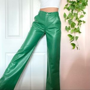 Princess Polly Emerald Green Faux Leather Flare Pants